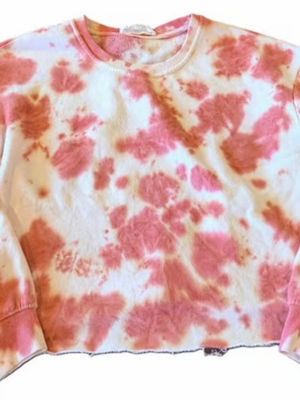 Hippie Rose Women’s Pink White Tie Dye Cut Off Sweatshirt Size Medium